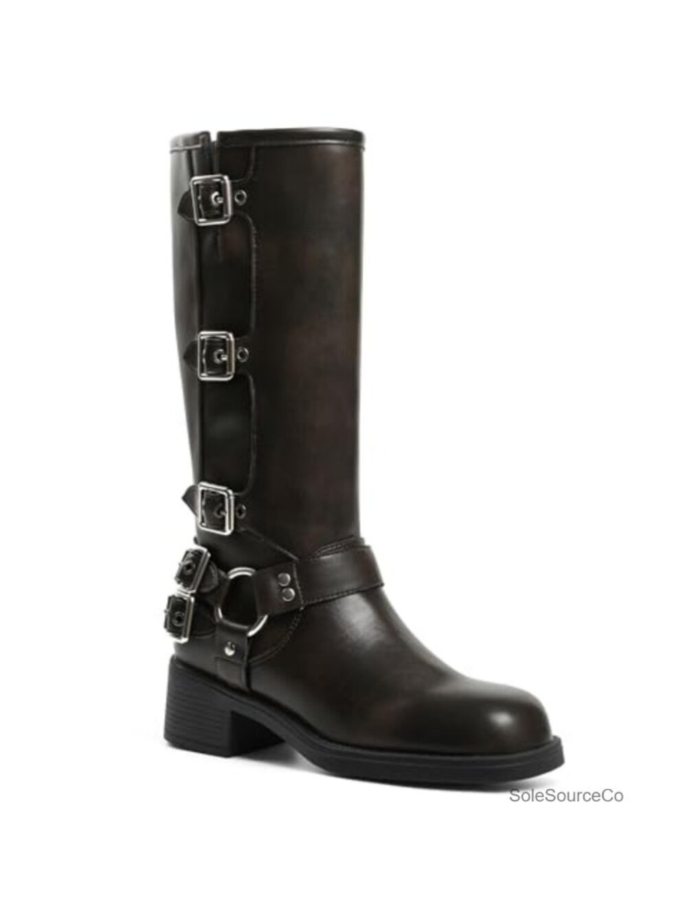 Knee High Boots Womens Moto Biker Buckle Tall Combat Riding Boots